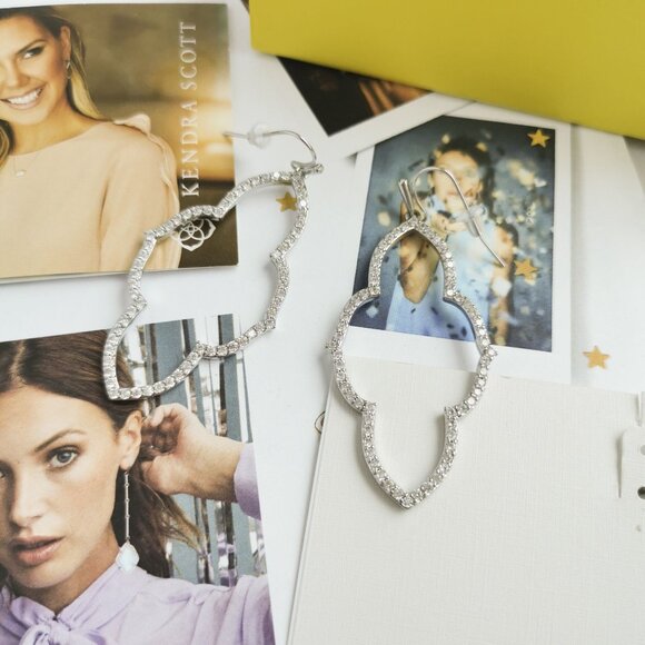 New Kendra Scott Abbie White Crystal Earrings Silver - Picture 2 of 3